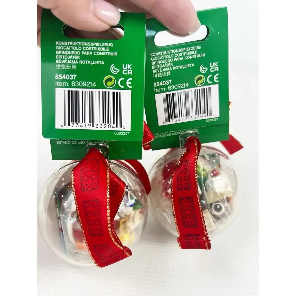Two LEGO 854037 Christmas Ball Ornament 44 pc Santa Claus Holiday Retired Set